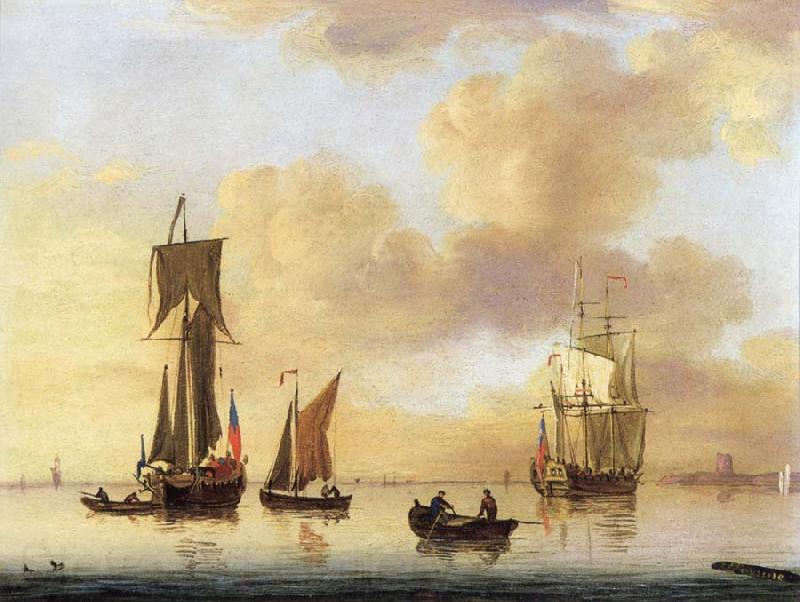 Francis Swaine A royal yacht and small naval ship in a calm France oil painting art